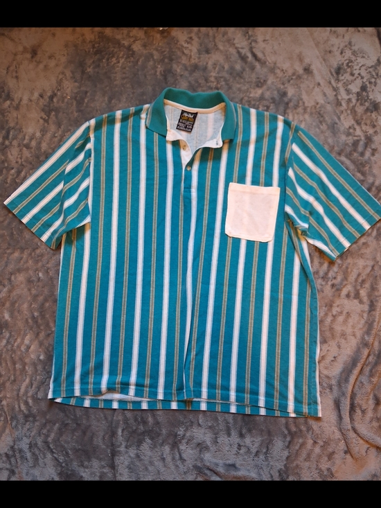 chip beck Other - Vintage Chip Beck Men's  Striped Teal Polo Shirt with Chest Pocket Made In USA